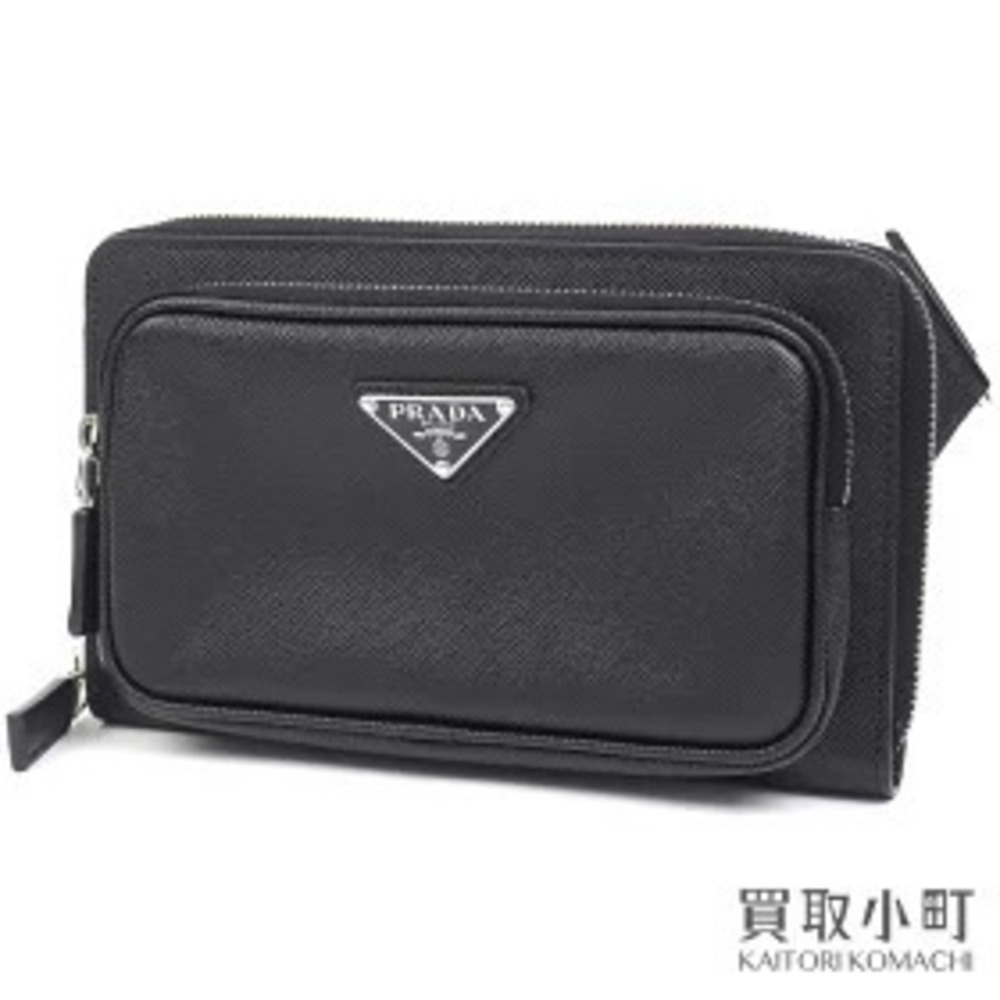 Prada Saffiano Leather Belt Bag Triangle Black Waist Crossbody Bum